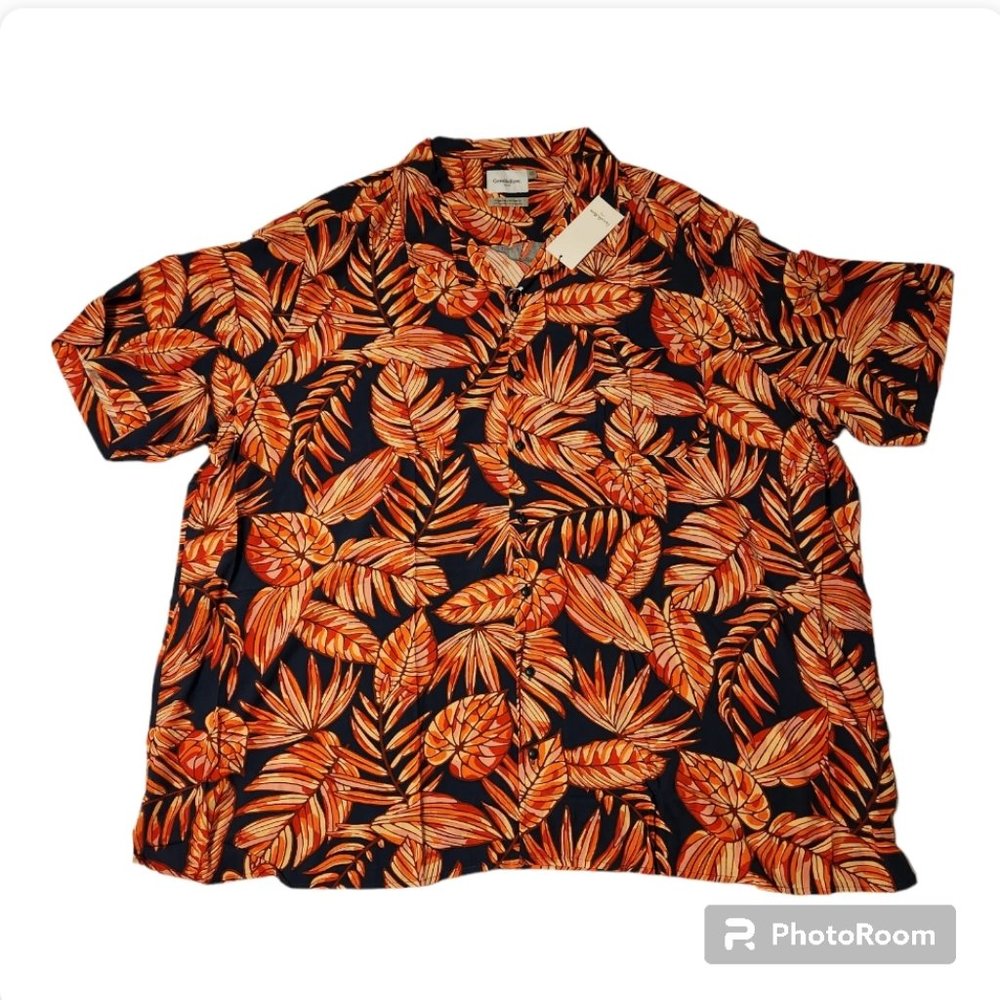 Goodfellow 5XL Tall Button Down Navy Palm Print Shirt